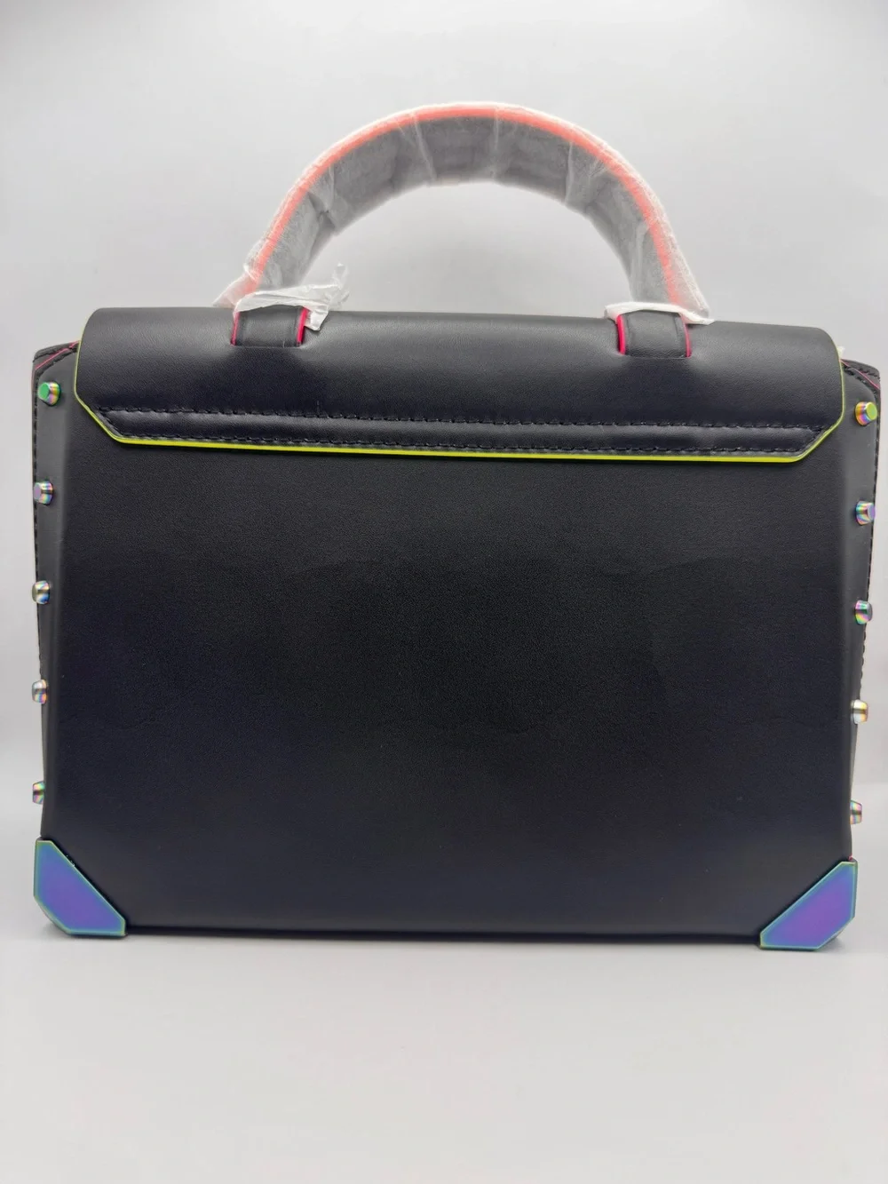 MICHAEL KORS Manhattan Medium Contrast-Trim Leather Satchel Black Neon - Picture 12 of 16